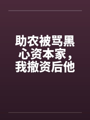 助农被骂黑心资本家,我撤资后他们悔疯了